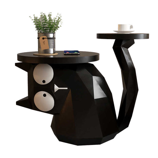 Cat-Shaped Side Table with Two-Tier Design, Whimsical Black Animal Silhouette End Table with Storage Shelf, Creative Living Room Furniture Accent
