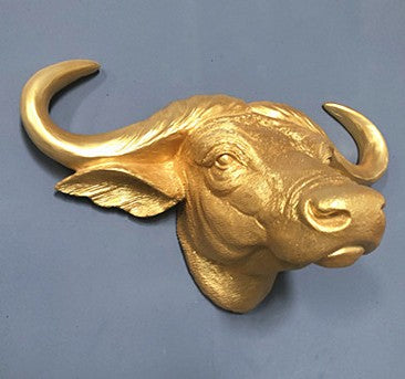 Gold Ox Zodiac Animal Head Wall Decor, Sculpture for Entryway, Living Room, Bar, Indoor/Outdoor