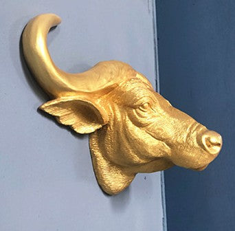 Gold Ox Zodiac Animal Head Wall Decor, Sculpture for Entryway, Living Room, Bar, Indoor/Outdoor