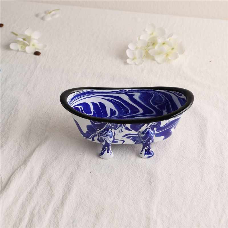 Klein Blue Marble Pattern Draining Soap Dish, Bathtub Shape Soap Box with Drainage Hole