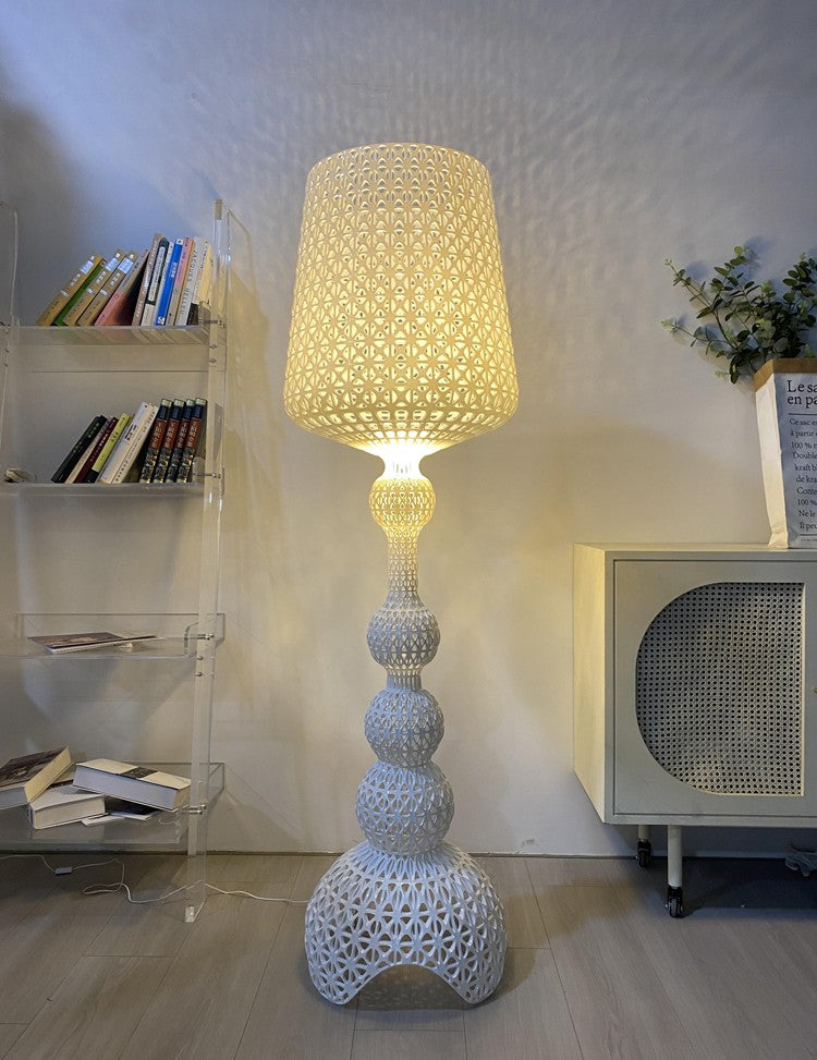 Luxury Hollow-Crafted Art Floor Lamp, INS Style Modern White Designer Dimmable Lamp for Living Room/Bedroom/Hotel