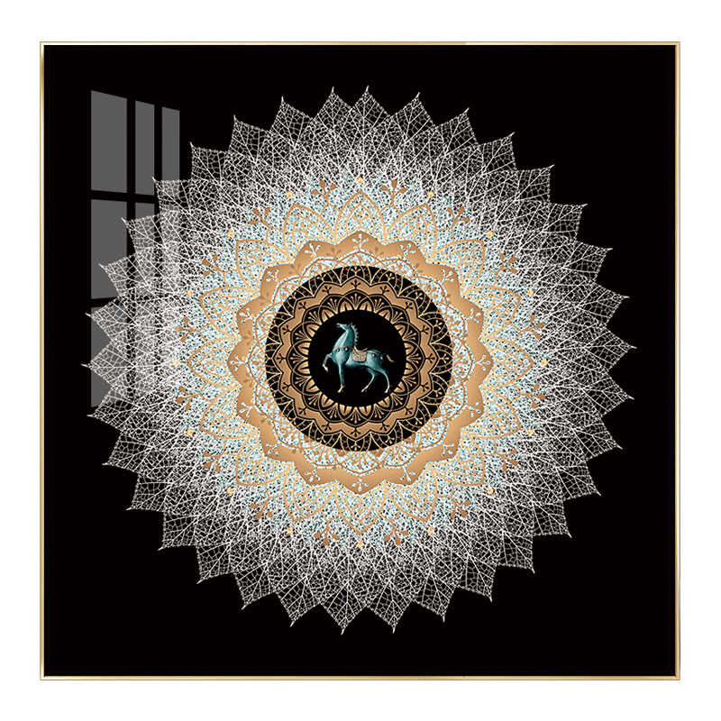 Modern Bodhi Leaf Crystal Ceramic Wall Art – Black Aluminum Frame Living Room, Bedroom, Corridor, Sofa Backdrop, Entrance Decorative Painting