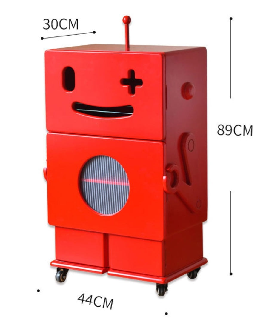 Robot-Shaped Storage Side Table with Wheels – Creative Modern Art Furniture Cabinet, Fun Kids Room Organizer, Playful Living Room Accent with Drawer & Compartment