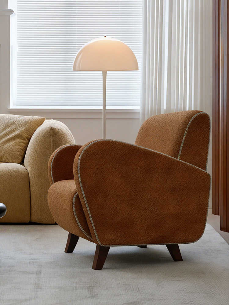 Mid-Century Vintage Chenille Lazy Lounge Chair – Retro Cozy Accent Armchair for Small Apartment, Living Room & Bedroom