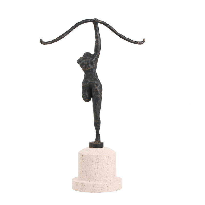 Modern Abstract Yoga Figure Sculpture, Artistic Minimalist Desktop Statue, Resin & Marble, Living Room or Table Accent