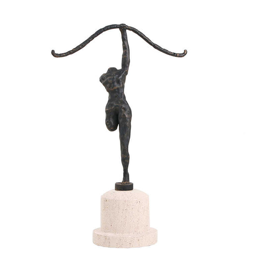 Modern Abstract Yoga Figure Sculpture, Artistic Minimalist Desktop Statue, Resin & Marble, Living Room or Table Accent