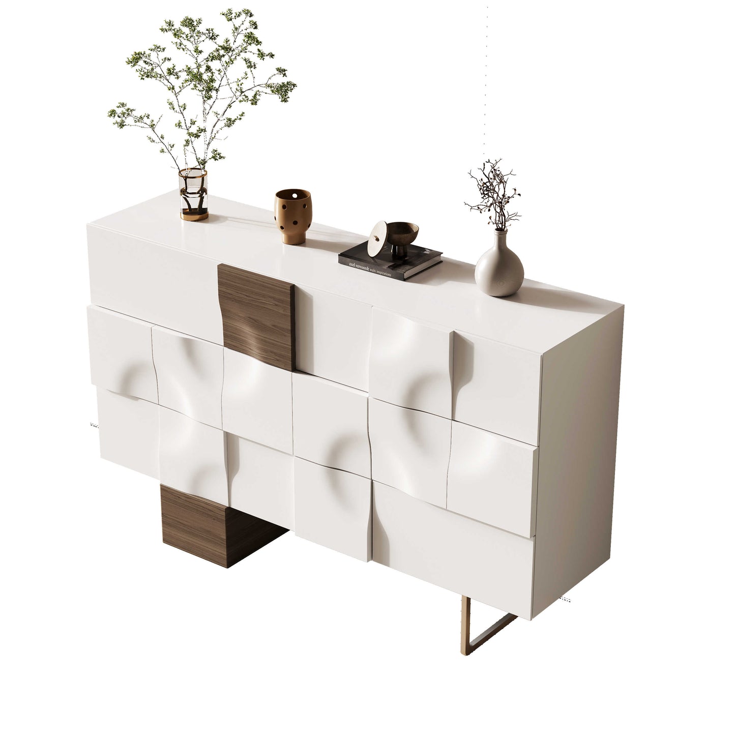 Luxury White Sideboard Cabinet – Modern Italian Style Storage Console with 3 Drawers & 1 Door, Contemporary Entryway Buffet for Living Room, Dining Room