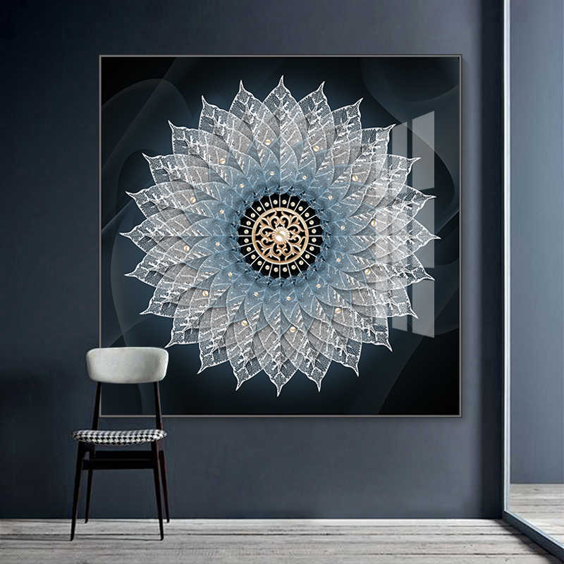 Large Modern Bodhi Leaf Crystal Ceramic Wall Art – Black Aluminum Frame Decorative Painting for Living Room, Sofa Backdrop, Bedroom, Entrance, Corridor