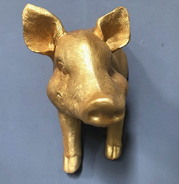 Gold Pig Zodiac Animal Head Wall Decor, Sculpture for Entryway, Living Room, Bar, Indoor/Outdoor