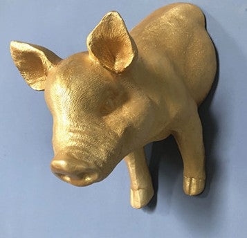 Gold Pig Zodiac Animal Head Wall Decor, Sculpture for Entryway, Living Room, Bar, Indoor/Outdoor
