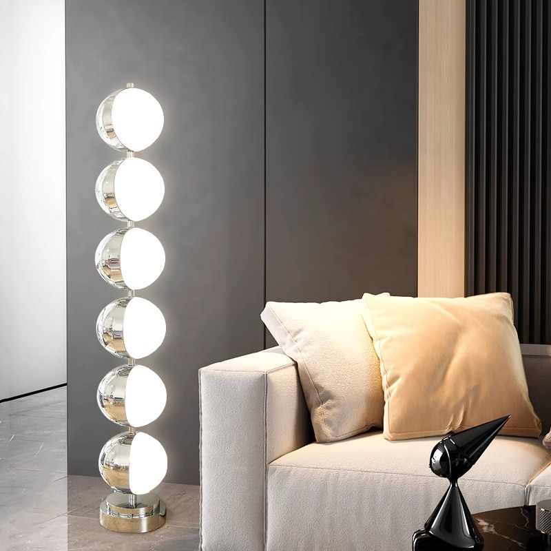 Designer Chrome & White Sphere Floor Lamp, Artistic Rotating Stack Modern Ambient Light for Living Room, Sofa Side, Bedroom