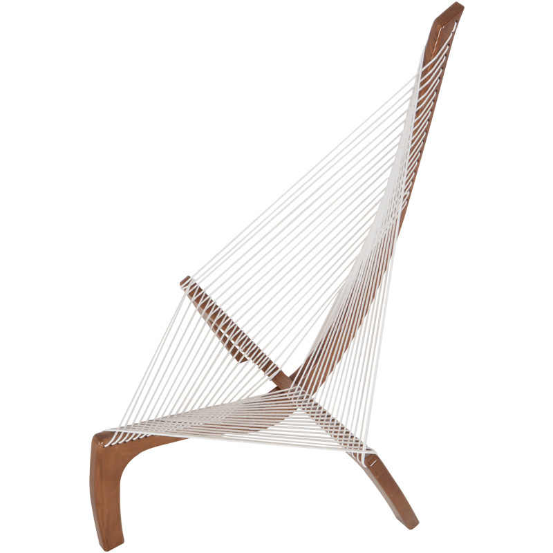 Contemporary Harp Chair – Artistic String Suspension Lounge Chair with Solid Wood Frame, Nordic Minimalist Designer Furniture