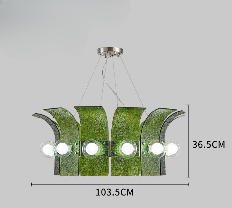 Green Glass Chandelier, Modern Organic Leaf Design, Multi-Light Statement Ceiling Fixture for Living Room, Dining Area