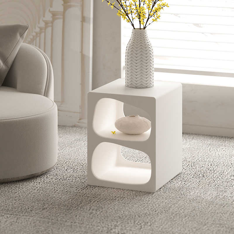 Modern Sculptural Side Table, White Irregular Geometric Nightstand for Living Room, Nordic Minimalist Coffee Table with Organic Curves