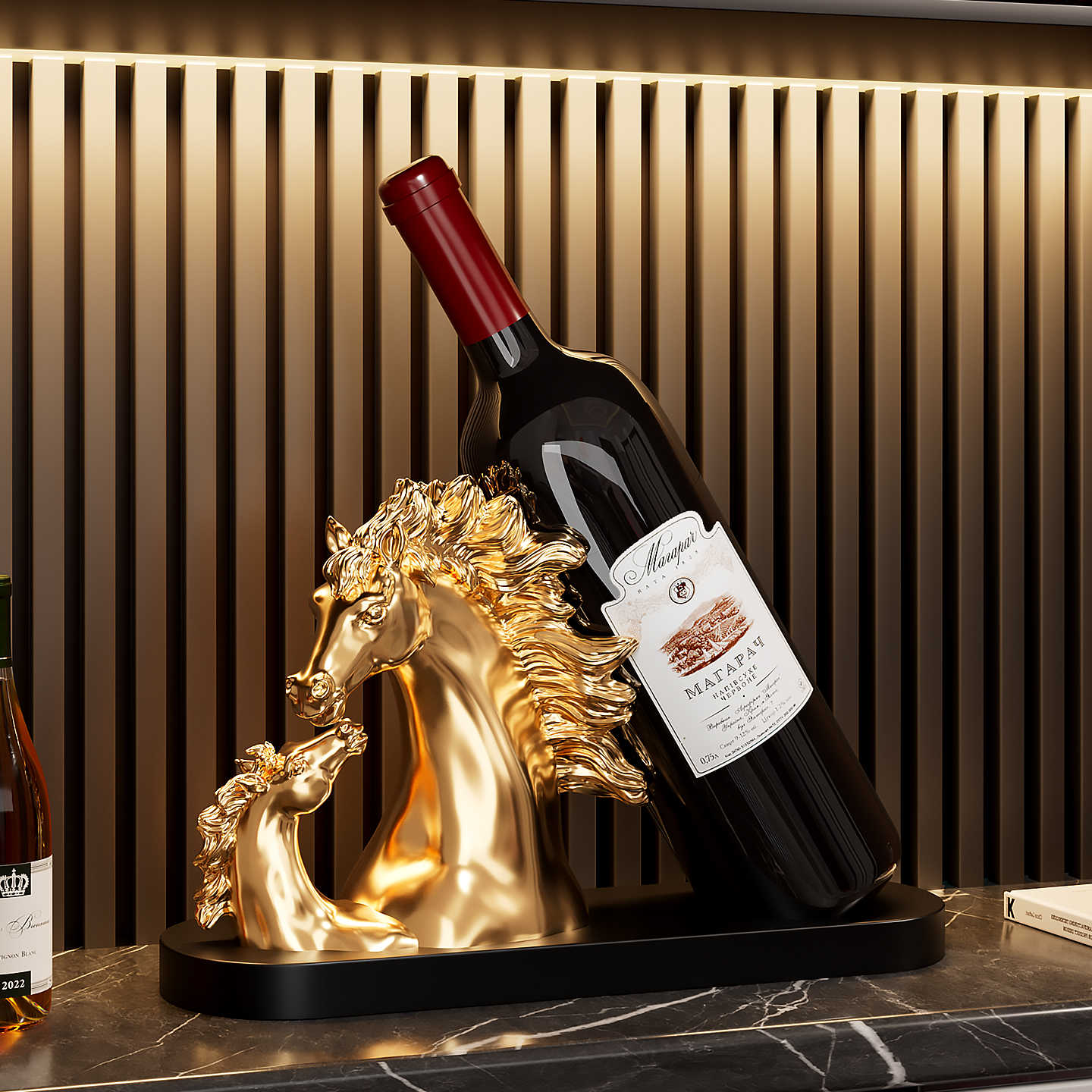 Golden Horse Wine Rack Sculpture, Success-Inspired Luxury Decor for Living Room, Entryway, Sideboard, Glass Cabinet, or Wine Cabinet Display