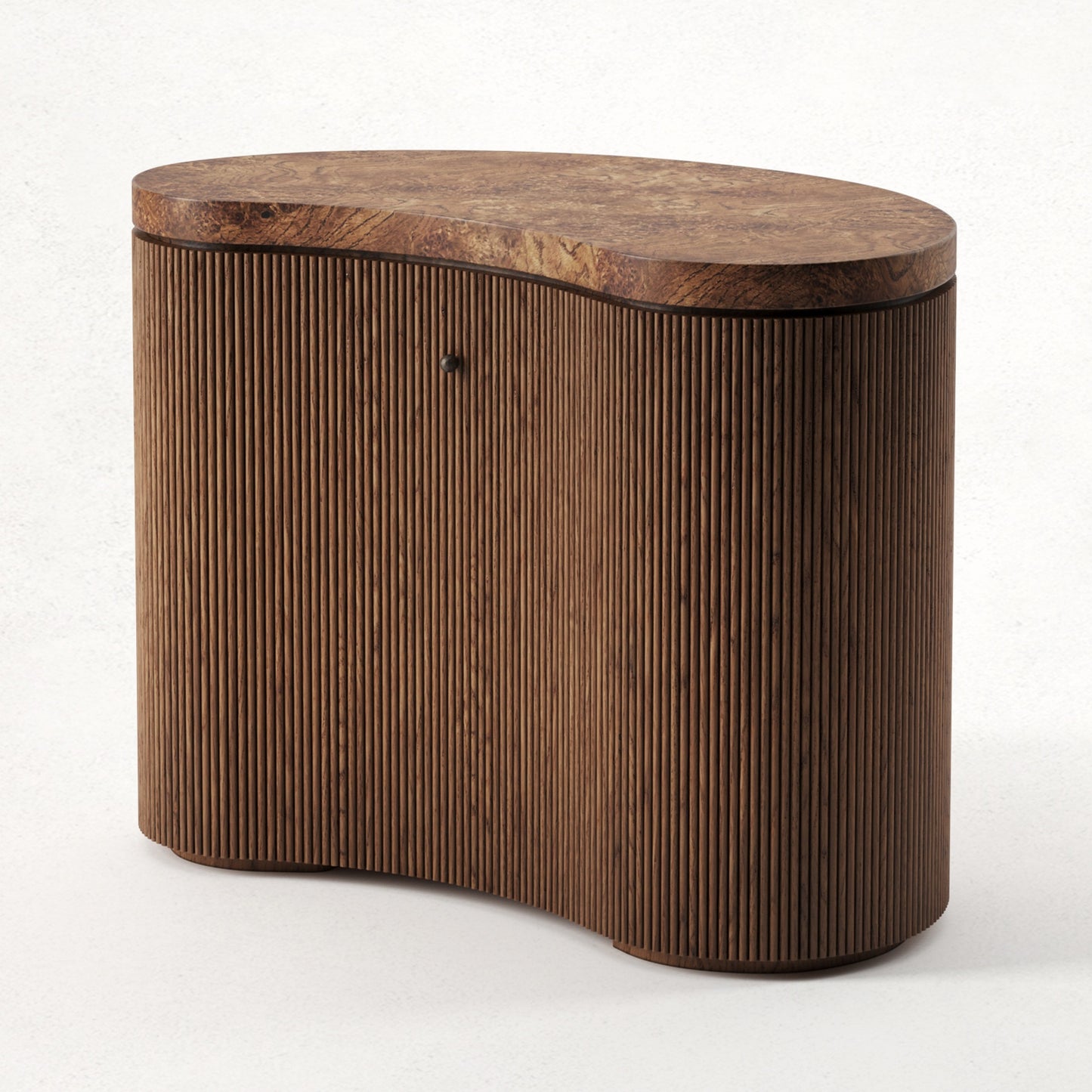 Designer Travertine Entryway Cabinet – Vintage Curved Fluted Storage Console, Artistic Sculpted Hall Table