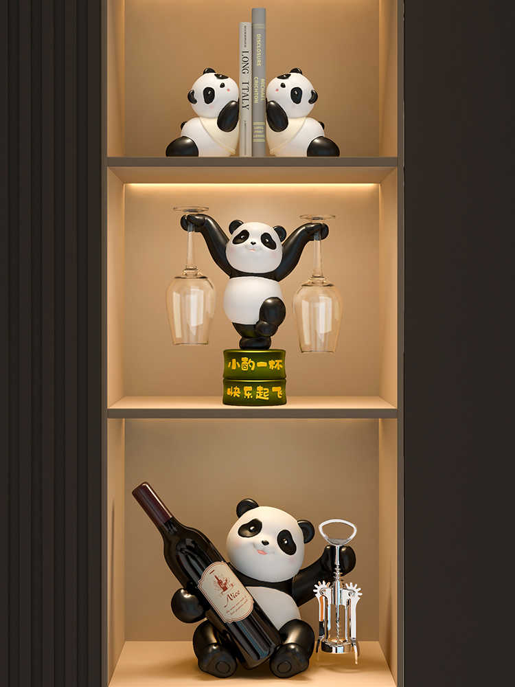 Luxury Panda Wine Rack & Glass Holder Set, Modern Minimalist Wine Cabinet Sculpture Decor, Living Room/Sideboard Housewarming Gift (Includes Opener, No Wine Bottle/Glasses)