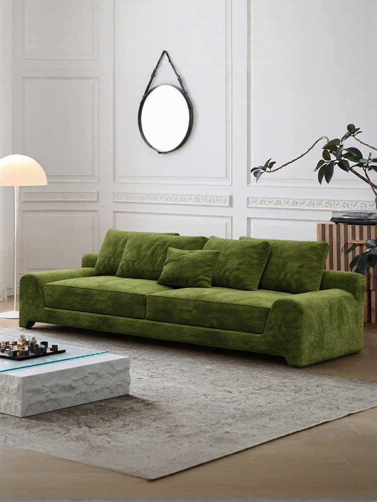 Vintage Chenille Upholstery 3 Seater Sofa – Retro Straight-Line Couch for Small Apartment, Living Room & Homestay