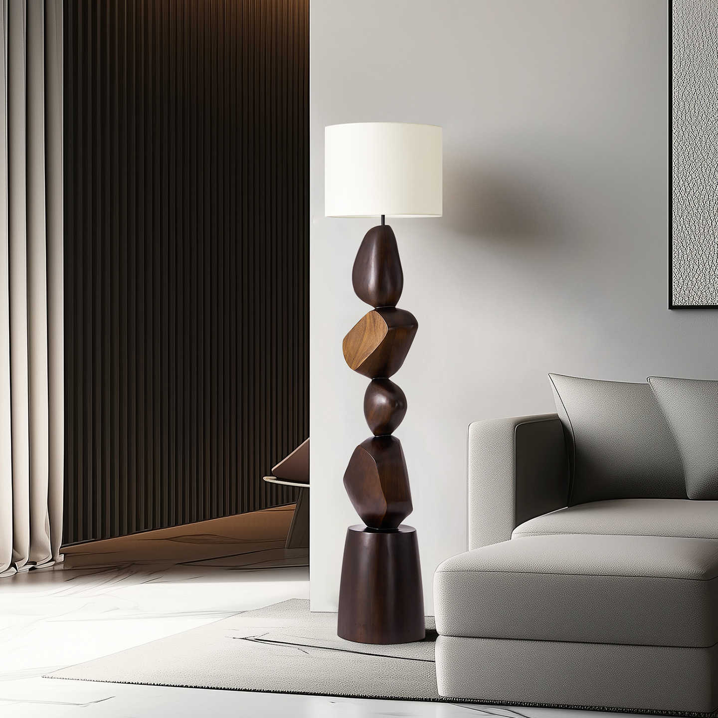 Designer Solid Wood Floor Lamp, Artistic Modern Standing Light for Living Room, Bedroom, or Sofa Ambient Lighting