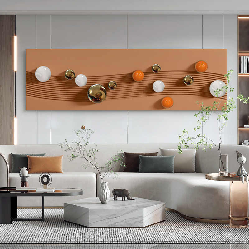 Modern Luxury 3D Embossed Sandstone Wall Art with Creative Metal Spheres, High-End Abstract Sculpture for Living Room Sofa Background, Unframed