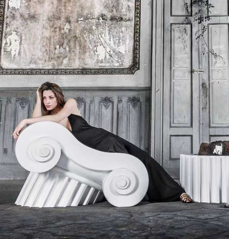 Designer Roman Column Lounge Chair – Contemporary Fiberglass Sculptural Outdoor Seating with Classical Architecture Inspiration
