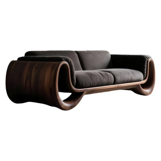 Contemporay New Walnut Sofa – Sculptural Curved Wood Frame with Premium Upholstery, Luxury Modern Living Room Furniture