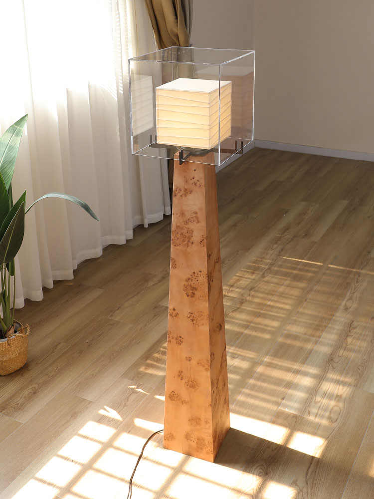 Solid Wood Burl Floor Lamp, Retro Art Standing Light for Hotel Lobby, Villa, or Living Room (Luxury Ash Wood)