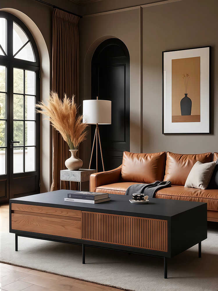 Modern Minimalist Solid Wood Coffee Table – Vintage Living Room Luxury Drawer Rectangular Tea Table