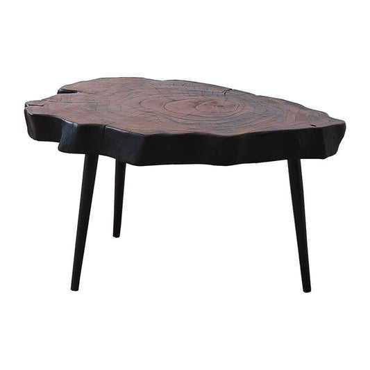 Contemporary Live Edge Wood Coffee Table – Wabi-Sabi Natural Root Wood Table with Mid-Century Legs, Unique Organic Form Furniture