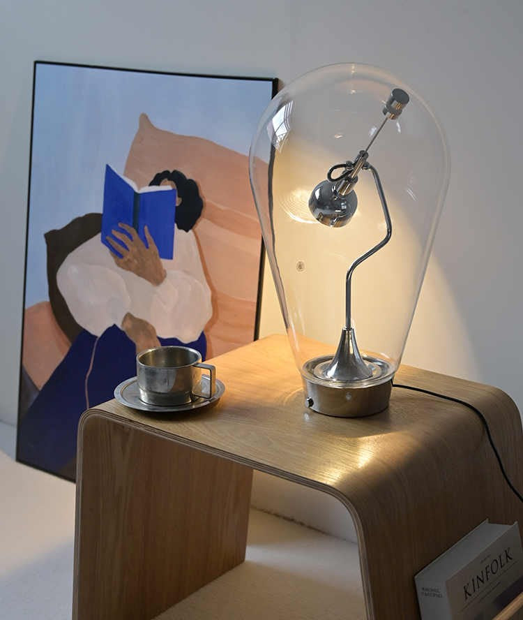 Designer Glass Table Lamp – Small Rechargeable Artistic Bedside & Desk Ambient Light