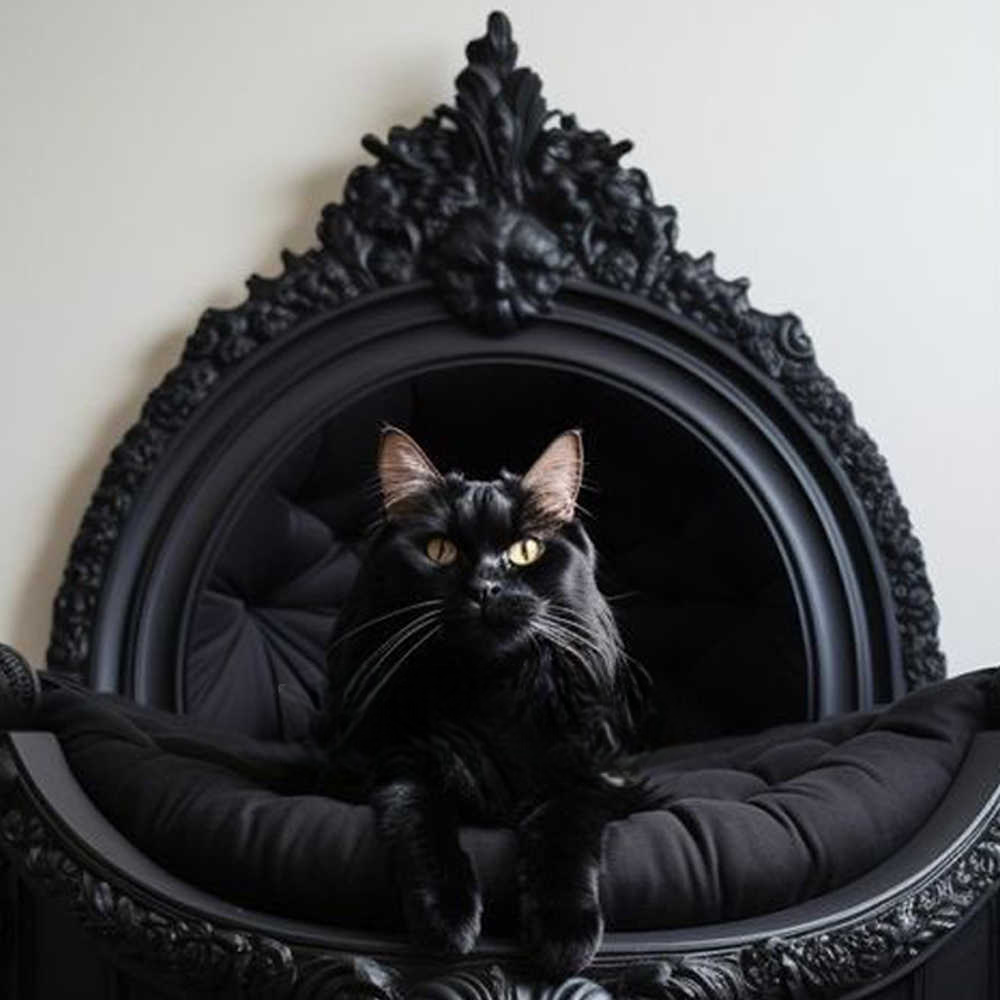 Gothic Black Luxury Solid Wood Pet Bed – Baroque Hand-Carved Cat & Dog Sofa, Indoor Ornate Throne Bed