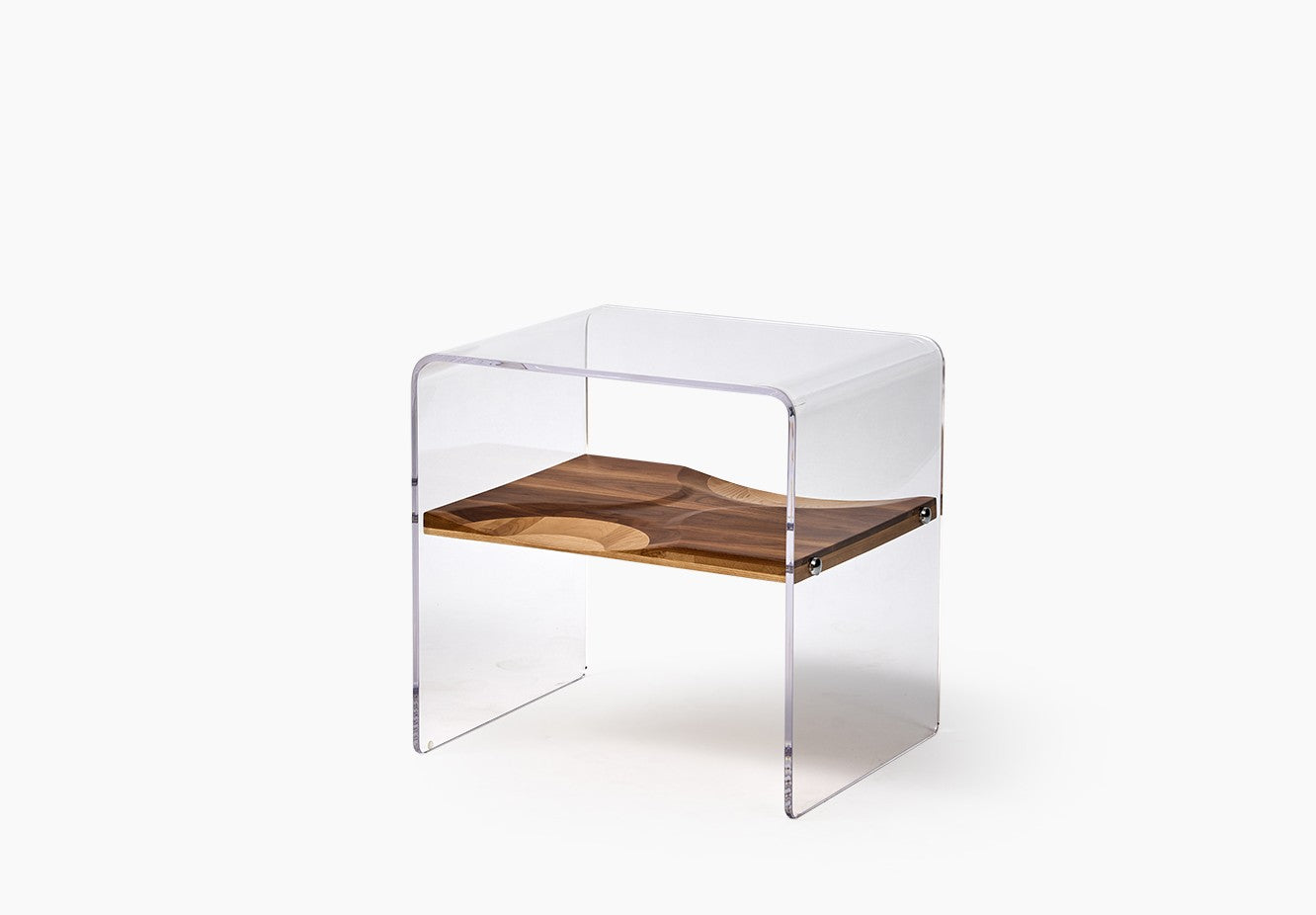 Minimalist Walnut Nightstand, Modern Designer Bedroom Acrylic & Wood Side Cabinet