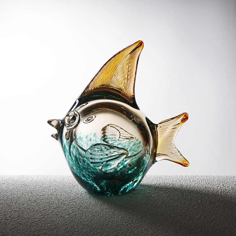 Cute Blown Glass Bubble Fish Figurine, Handcrafted Living Room Entryway TV Cabinet Home Decor, Housewarming Gift