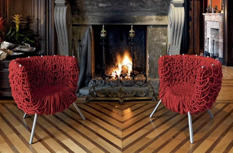 Modern Designer Rope Armchair, Artistic Accent Lounge Chair, Contemporary Knitted Rest Chair for Home & Studio