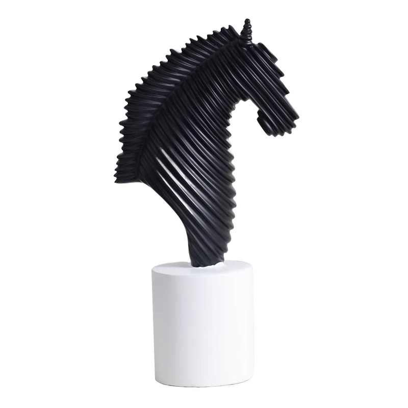 Abstract Art Horse Head Sculpture Set – Black & White Modern Minimalist Resin Decor, Luxury Accent for Entryway, Living Room, Study