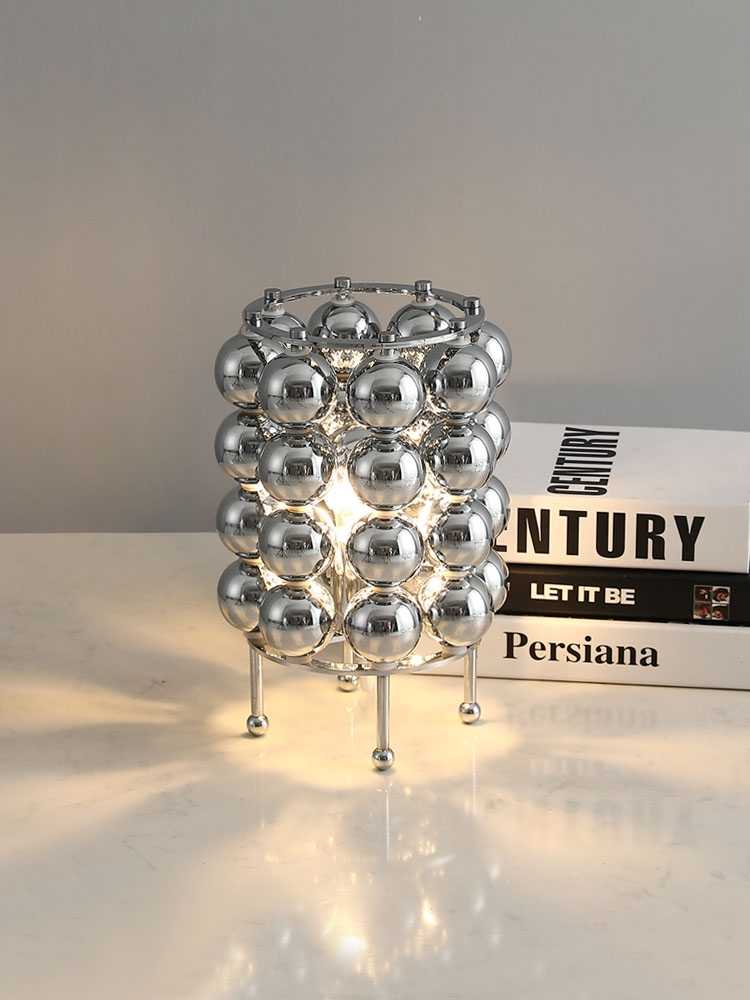 Mid-Century Chrome Bubble Table Lamp, Space Age Design with Multiple Chrome Spheres, Modern Minimalist Desk Light for Study Bedroom
