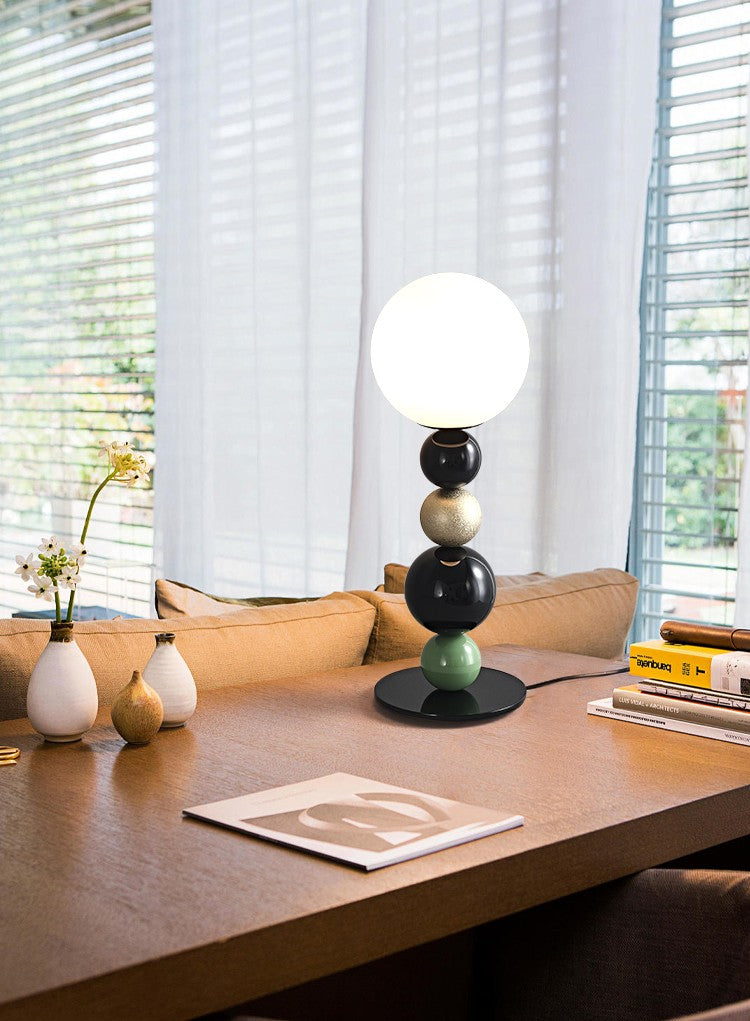 Bubble Table Lamp, Bauhaus-Inspired Artistic Globe Accent Light, Postmodern Green Glass and Metal Bedside Lamp for Entryway, Living Room, Bedroom