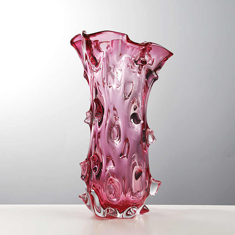 Dreamy Rose Pink Art Glass Vase, Creative Sculptural Flower Vessel for Weddings & Living Room, Decorative Art Piece & Gift