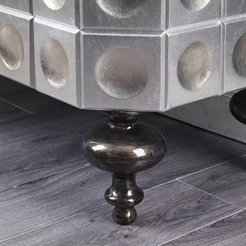 Modern Luxury Silver Leaf Entryway Cabinet, Artistic Foil Finish 3-Door Sideboard for Living Room, Foyer & Dining