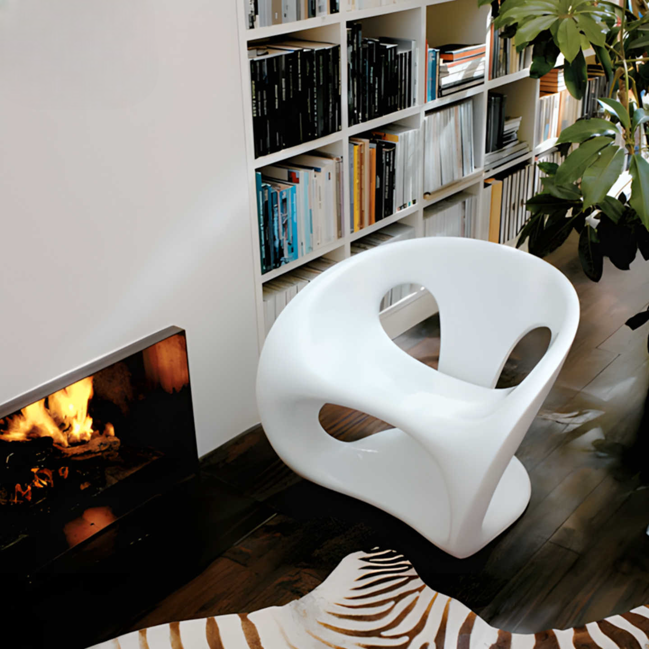 Modern White Fiberglass Outdoor Armchair, Minimalist Designer Single Lounge Chair for Patio, Garden, or Living Room