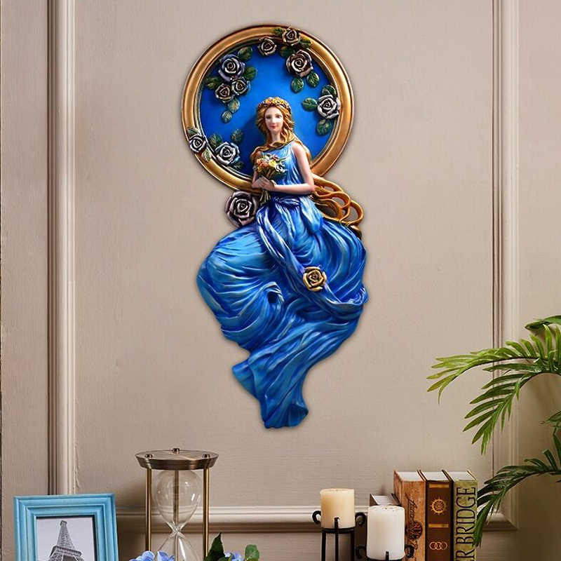 Blue Angel Resin Wall Sculpture – 3D Relief Art for Living Room, Bedroom, Entryway, or Office