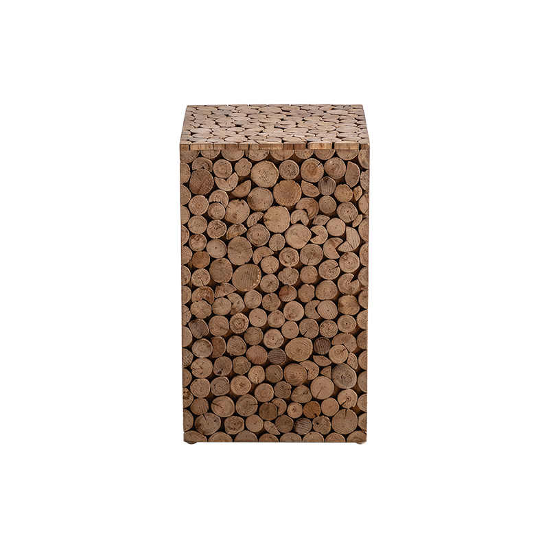 Wabi-Sabi Rustic Wood Branch Cube Table, Natural Teak Log End Accent Table for Living Room & Bedroom
