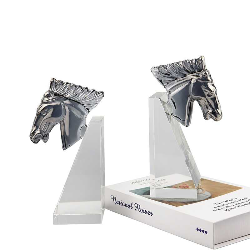 Modern Horse Head Crystal Bookend – High-End Marble Acrylic Decor for Home, Office, Sales Sample Room (Single Piece, Gray)