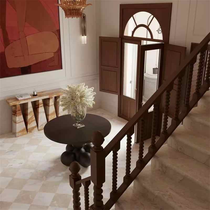 Modern Sphere Base Round Dining Table, Sculptural Solid Wood Minimalist Creative Retro Center Table for Living Room, Restaurant