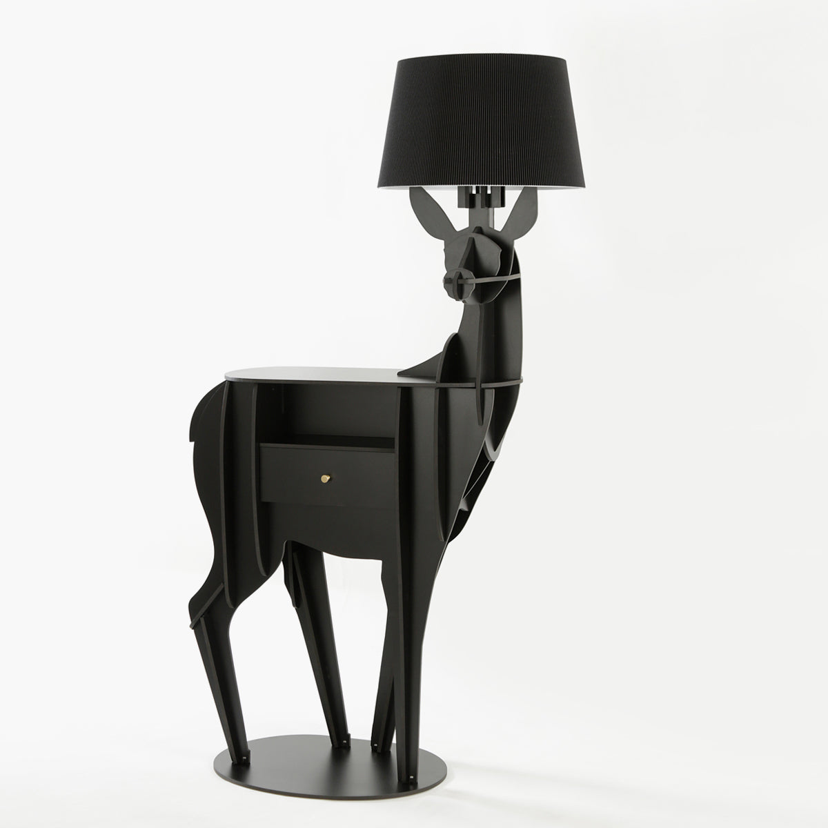 Modern Black Deer Table Lamp Cabinet | Creative Animal Shaped Entryway Storage Console with Drawer, Hallway and Bedroom Accent Furniture