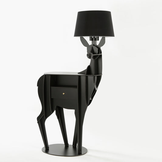 Modern Black Deer Table Lamp Cabinet | Creative Animal Shaped Entryway Storage Console with Drawer, Hallway and Bedroom Accent Furniture