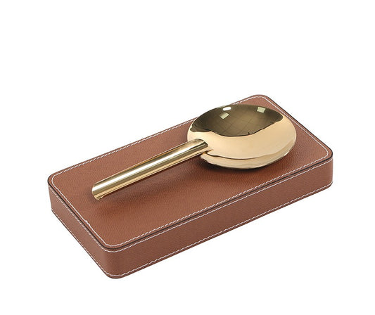 Luxury Horsehide Leather & Gold Metal Ashtray, Premium Rectangular Creative Tabletop Decor for Home, Office, Hotel