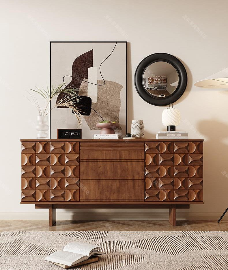 Mid-Century Modern Solid Wood Sideboard Buffet Cabinet, Designer Luxury Storage Console for Living Room & Entryway