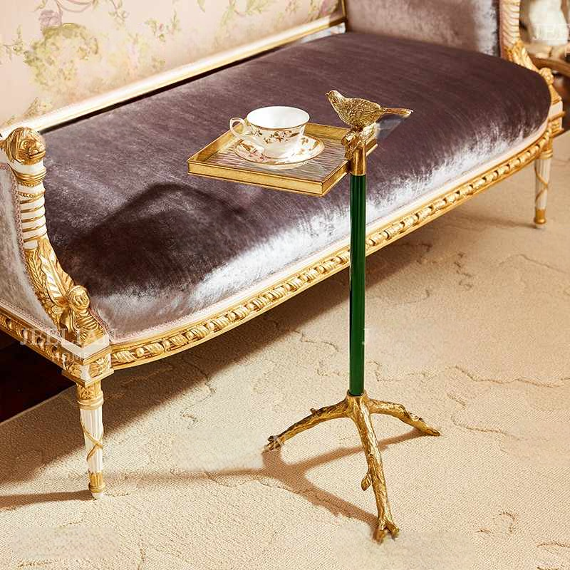 Luxury Brass Accent Side Table, Artistic Gold Sofa End Table with Bird Motif, Living Room Leisure Tea Table