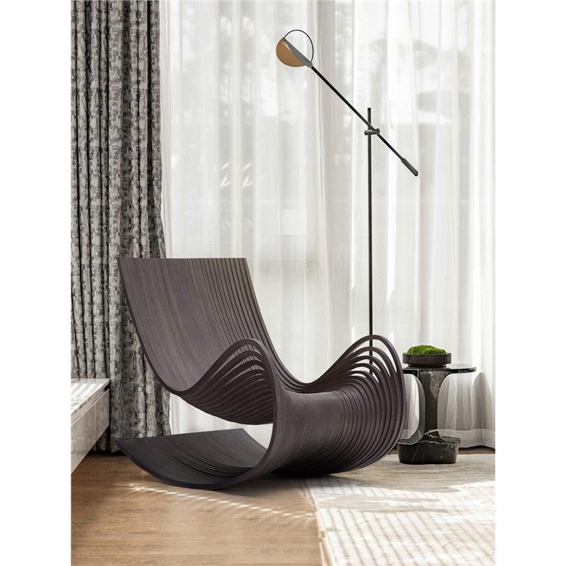 Contemporary Italian Slice Rocking Chair – Artistic Sculptural Lounge Chair with Layered Wood Design, Designer Statement Furniture for Luxury Interiors
